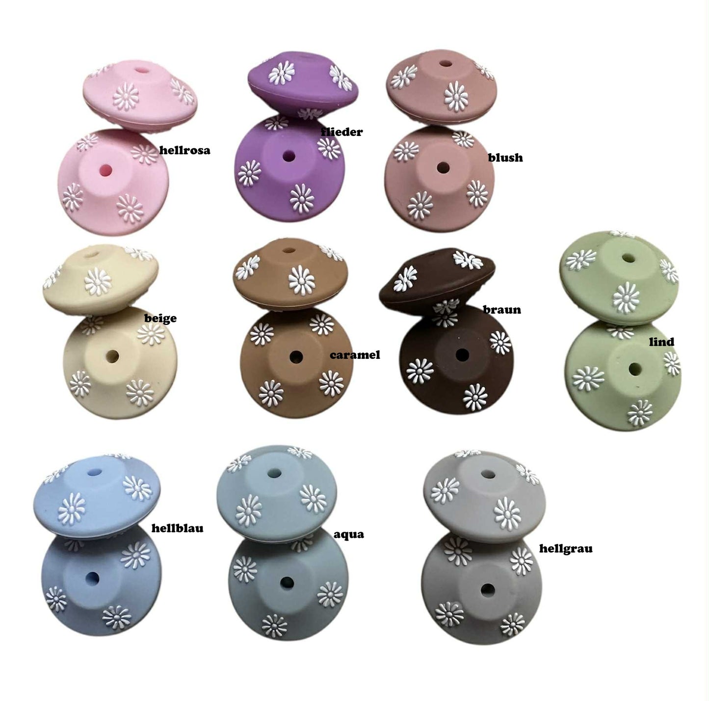 Silikonperlen spezial Rondelle mit Blümchen 17x13mm