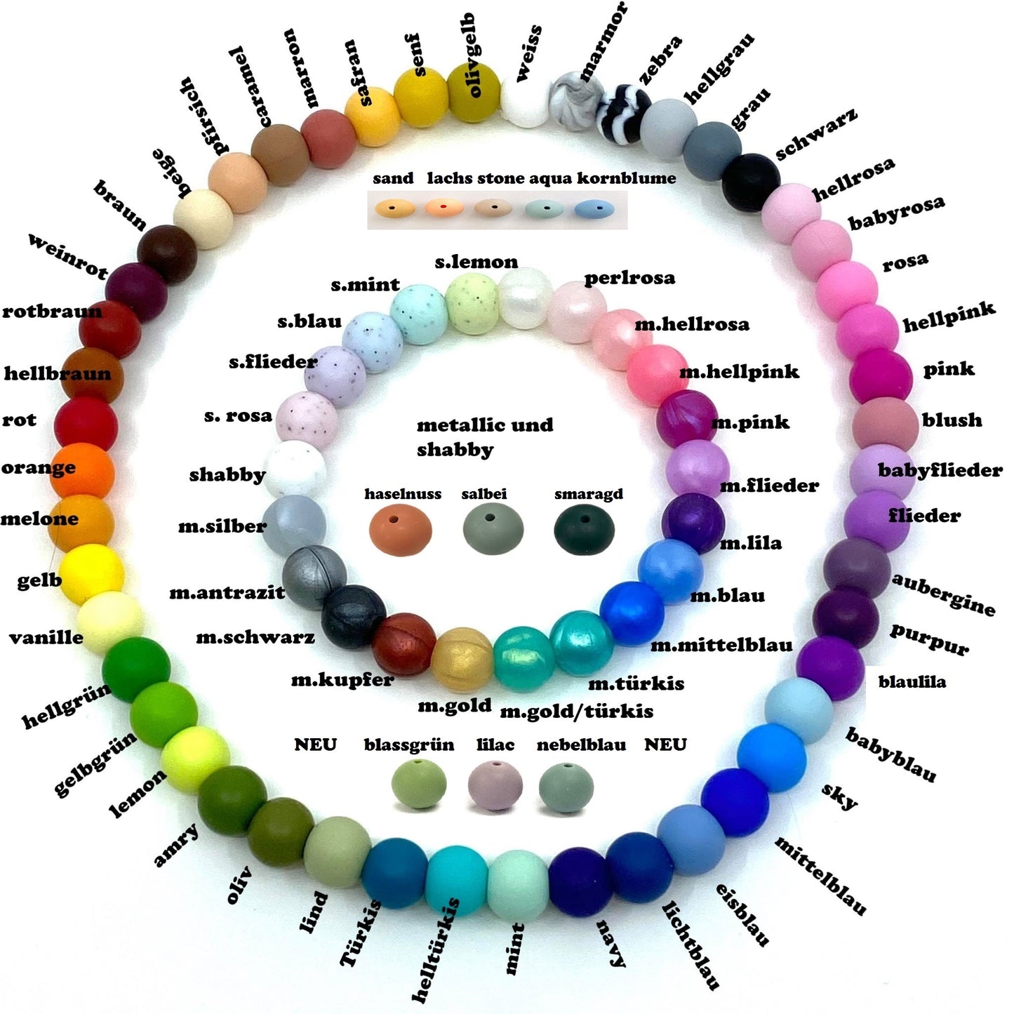 12mm Silikonperlen neu auch fuchsia, cyan und hellbraun und berry