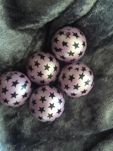5 Acrylperlen 20mm mit Sternen by Raheli1 rosa