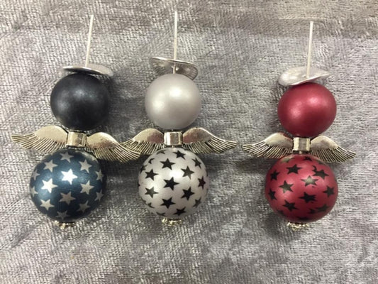 10 grosse Acrylengeli mit matten rot/schwarz/silber Sternperlen by Raheli1