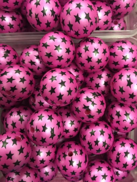 5 Acrylperlen 20mm mit Sternen by Raheli1 Pink