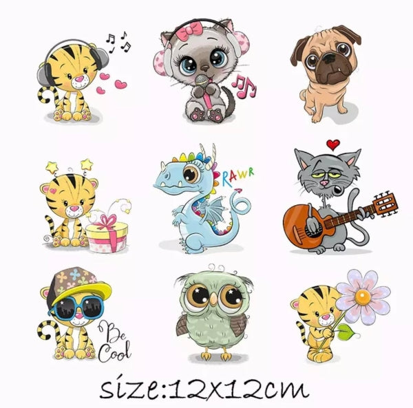 Bügelbilder set 9 coole Tiere