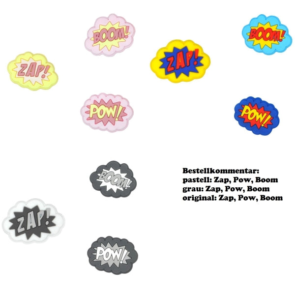 Motivperle Boom, Pow, Cmicsprüche in 9 Designs