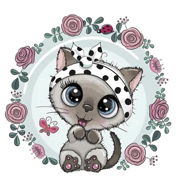 grosser XL Katze mit Rosen Aufbügeln 15x15cm