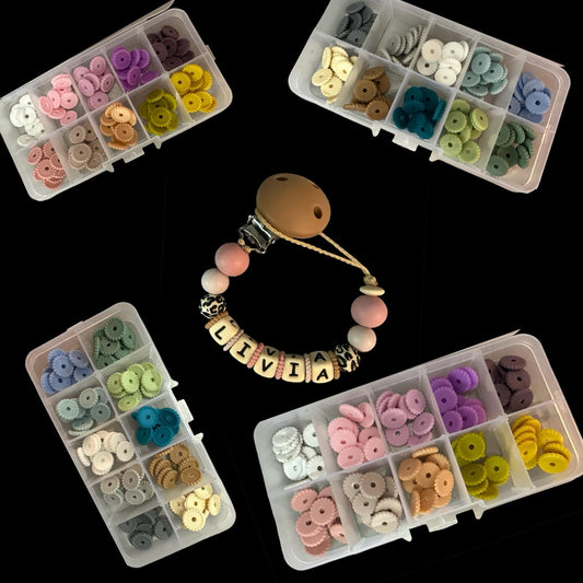 Silikonperlen Scheiben Stripes rosa-lila