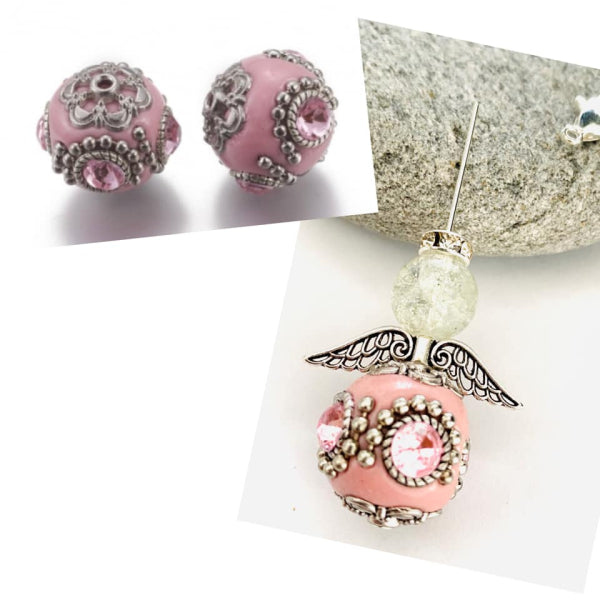 Mini Engeliset Delux für 5 Engeli mit tollen Indioperlen Lemon rosa mit Blingbling