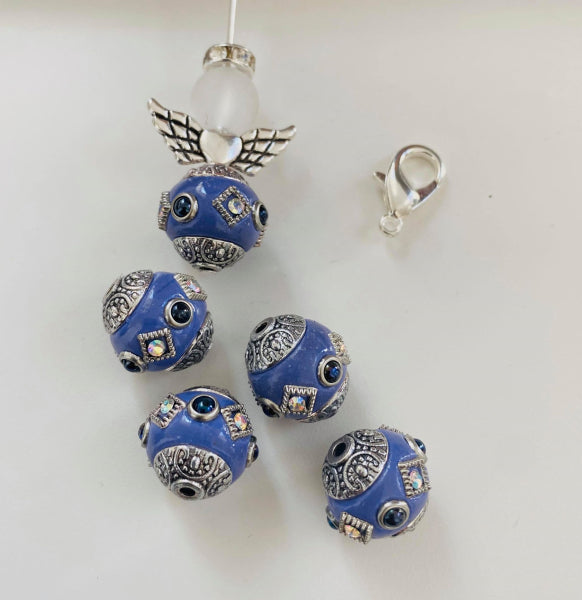 Mini Engeliset Delux für 5 Engeli mit tollen Indioperlen Lemon dark blue