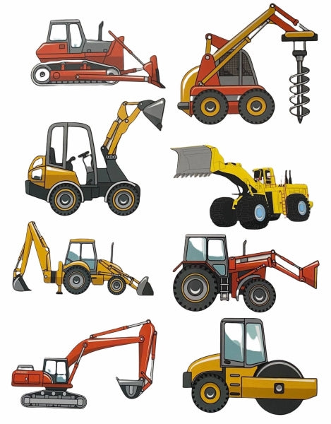 Bügelbilder set 8 bunte Baumaschinen