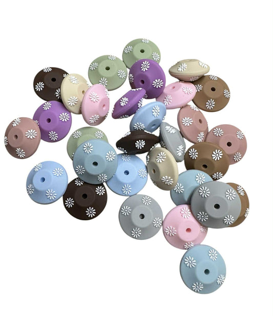 Silikonperlen spezial Rondelle mit Blümchen 17x13mm
