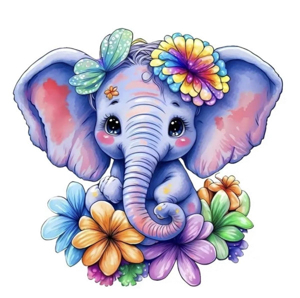 grosser XL Elefant mit Blume II zum Aufbügeln 15x15cm