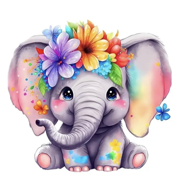 grosser XL Elefant Blumen Aufbügeln 15x15cm