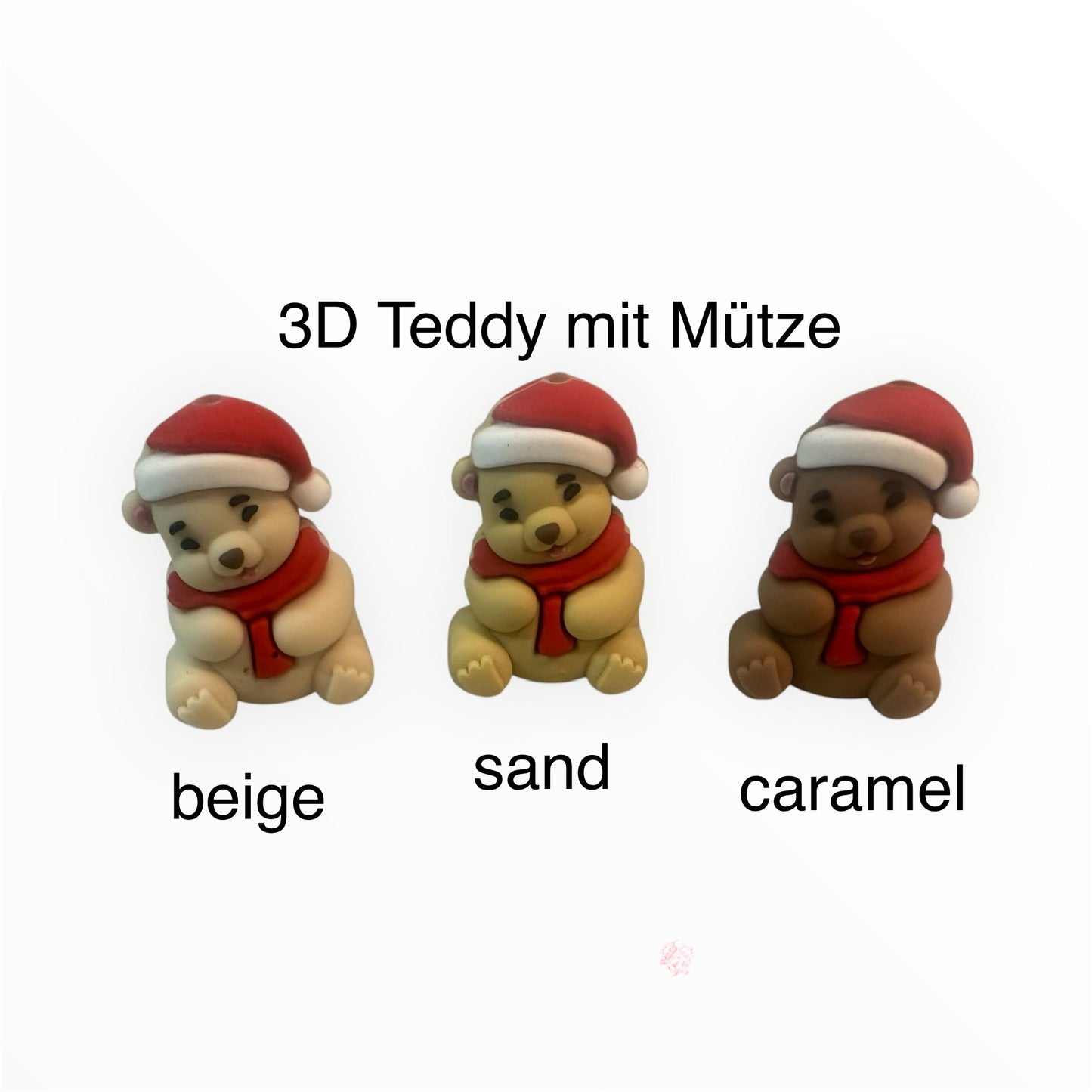 3D Motivperle Teddy mit Mütze in 3 Farben