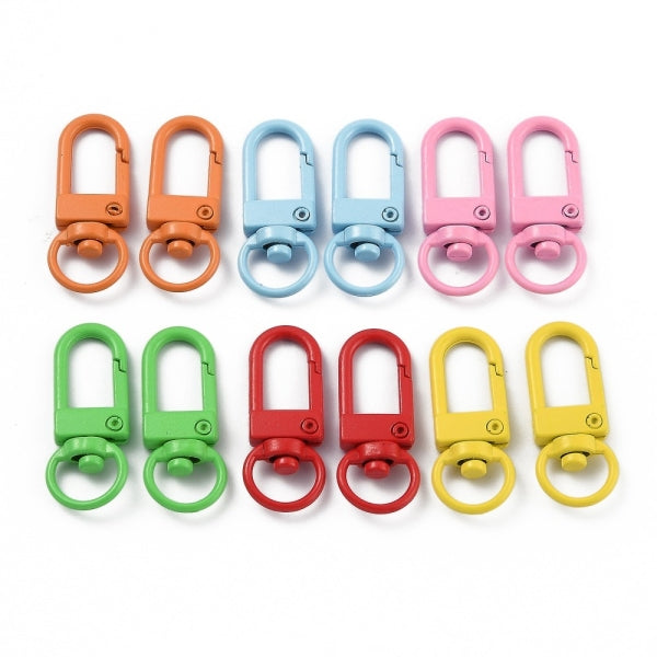 10 Karabinerhaken Delux ideal für Taschen und Schlüsselanhänger gemischt farbig Schwenkkopf 3.3cm