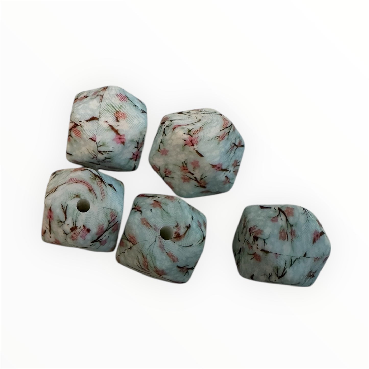 Silikonperlen Hexagon 14mm Kirschblüten