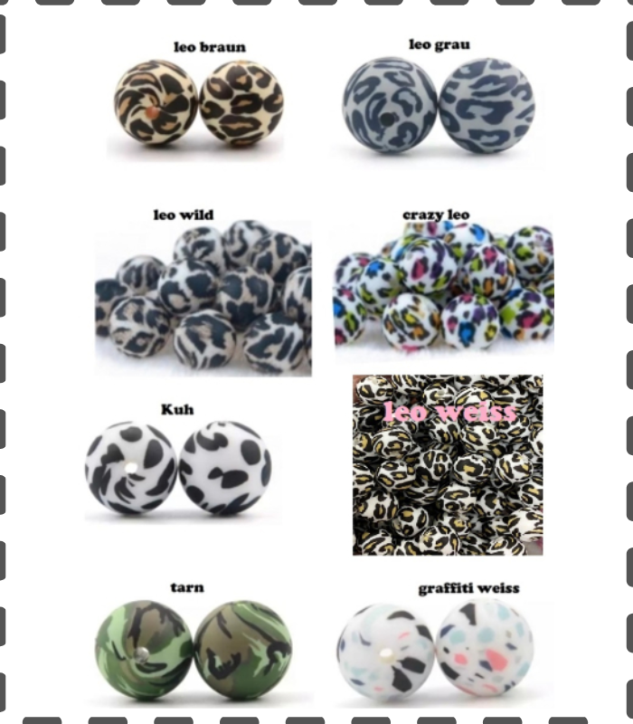10 Silikonperlen mit Muster Perlen 12mm