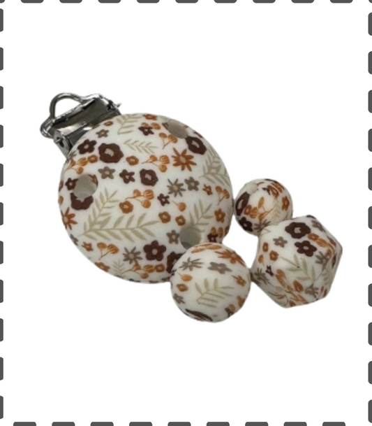 Silikonperlen Hexagon 14mm braune Blümchen