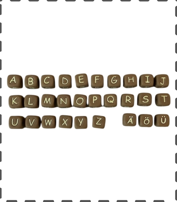 Natur Silikon Buchstabenwürfel 10mm nach Wahl - Stückpreis in der Trendfarbe caramel