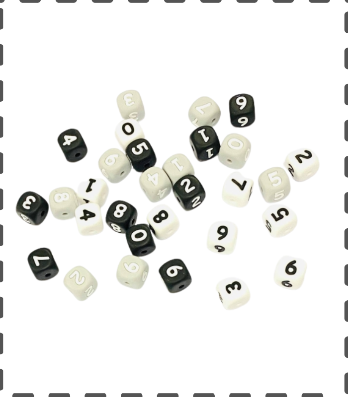 Silikon Zahlenwürfel weiss, schwarz oder hellgrau 10mm nach Wahl - Stückpreis
