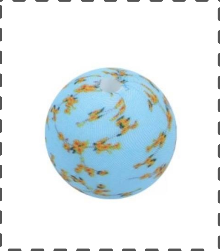 10 Stück Silikonperlen 12mm blau mit bunten Blumen