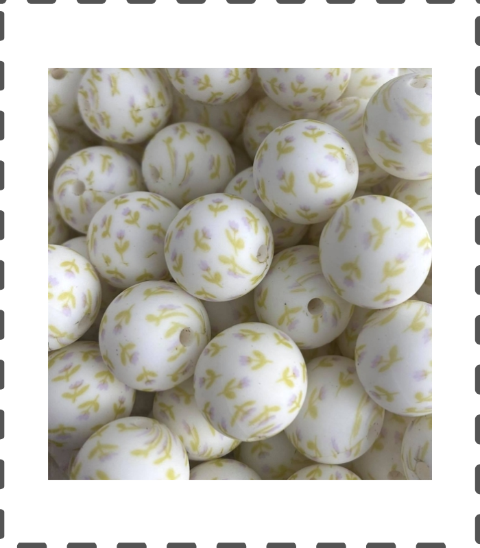 Silikonperlen 15mm weiss mit flieder Blumen