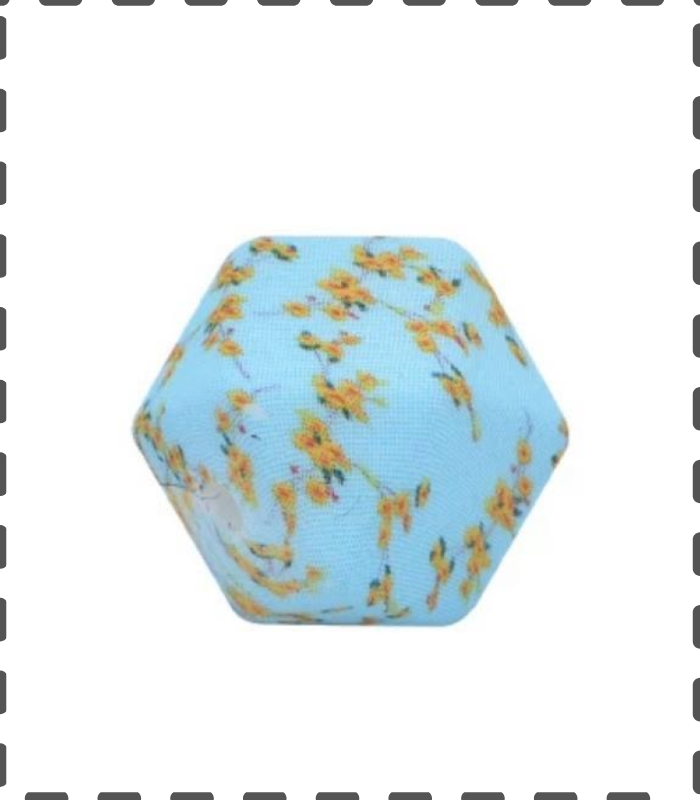 Silikonperlen Hexagon 14mm blau mit bunten Blumen