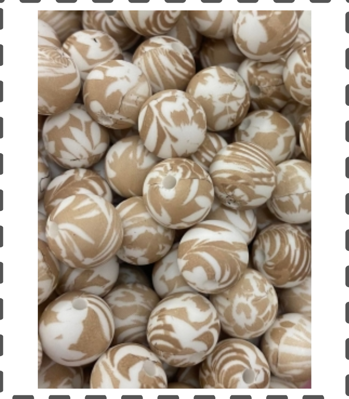10 Silikonperlen 12mm Blumen weiss/caramel