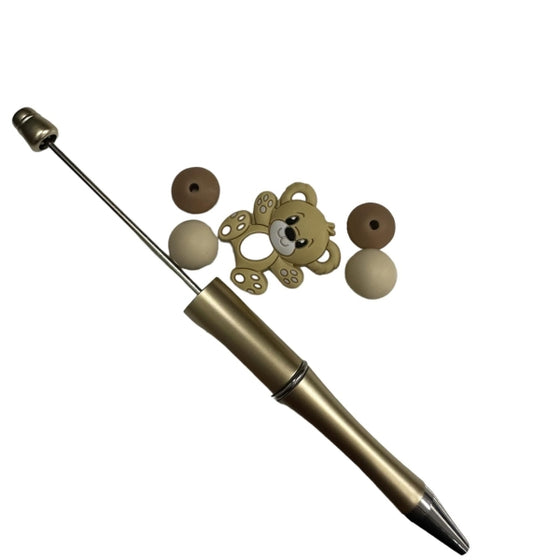 Kugelschreiber zum beperlen Happy bear gold