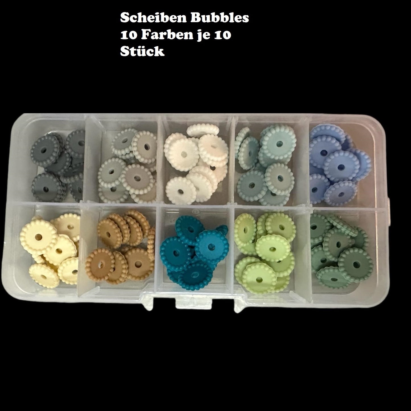 Silikonperlen Scheiben Bubbles blau-natur
