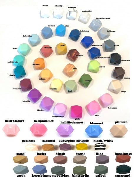 Hexagonperlen Silikon 14mm (neu auch fuchsia, cyan und hellbraun und berry)