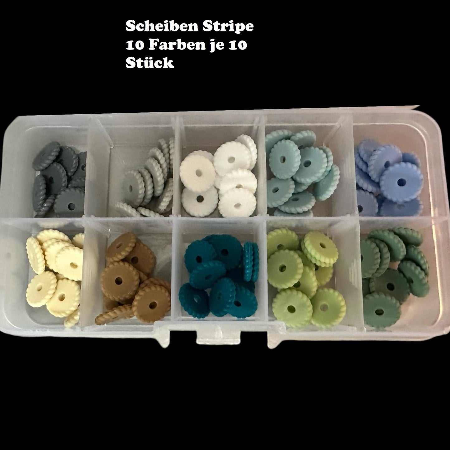 Silikonperlen Scheiben Stripes blau-natur