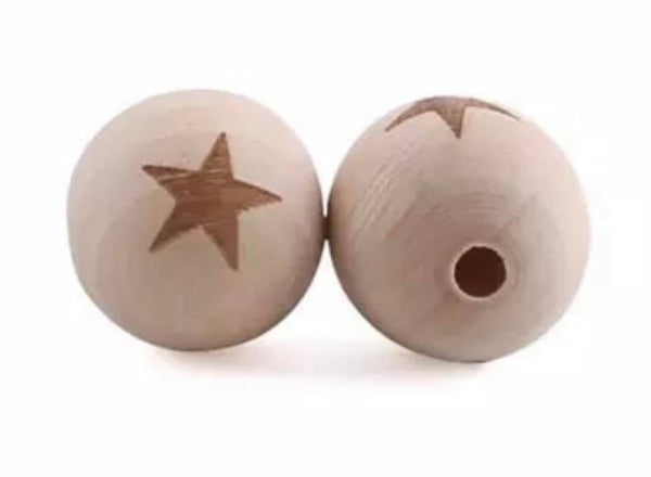 1 Perle 2cm Ahorn mit Stern