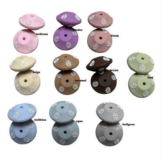 Silikonperlen spezial Rondelle mit Blümchen 17x13mm