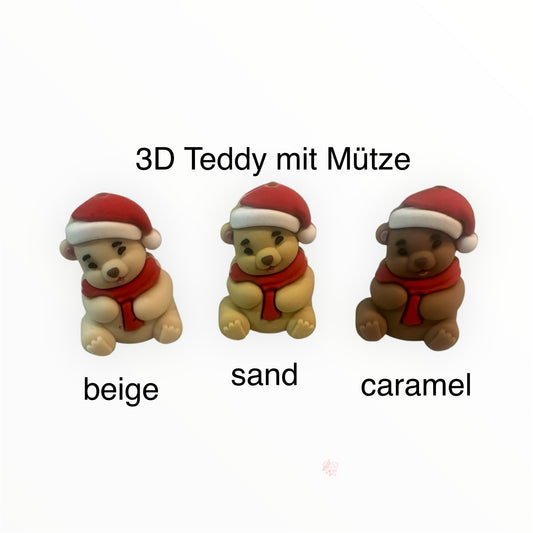 3D Motivperle Teddy mit Mütze in 3 Farben