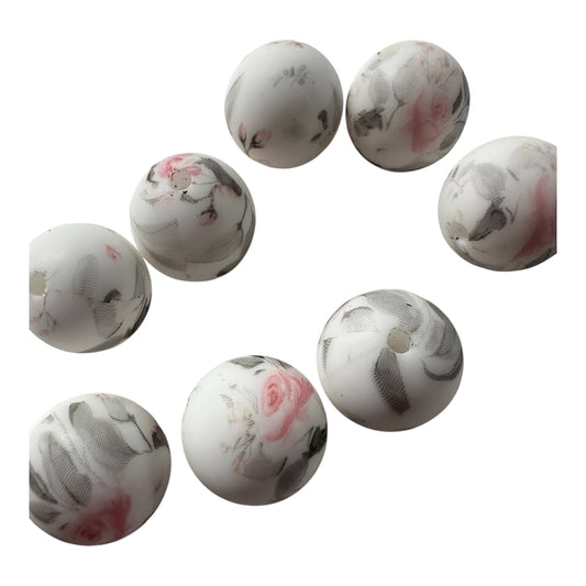 Silikonperlen 15mm zarte Blüten rosa/grau (A10)