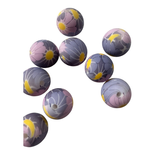 Silikonperlen 15mm mit Blumenmuster Kamille (A2)