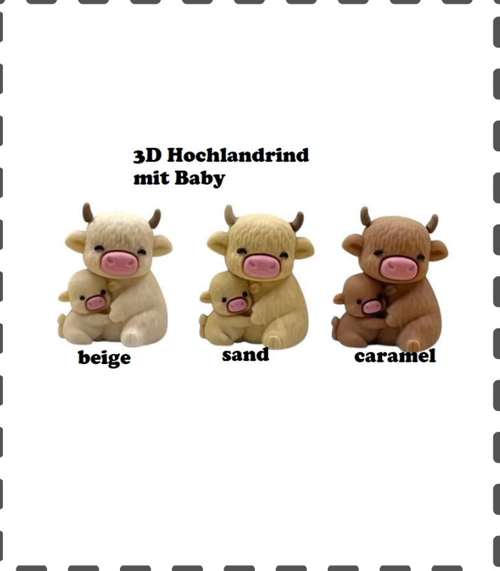 3D Motivperle Hochlandrind mit Baby Motivperle Silikon mehrfarbig