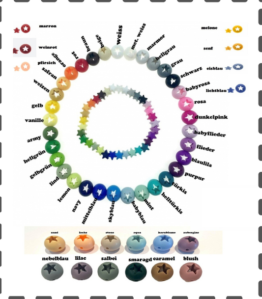 Silikon Perle Sterne rund Sternperlen 2farbig mit freier Farbwahl !! neu berry, fuchsia, cyan und hellbraun