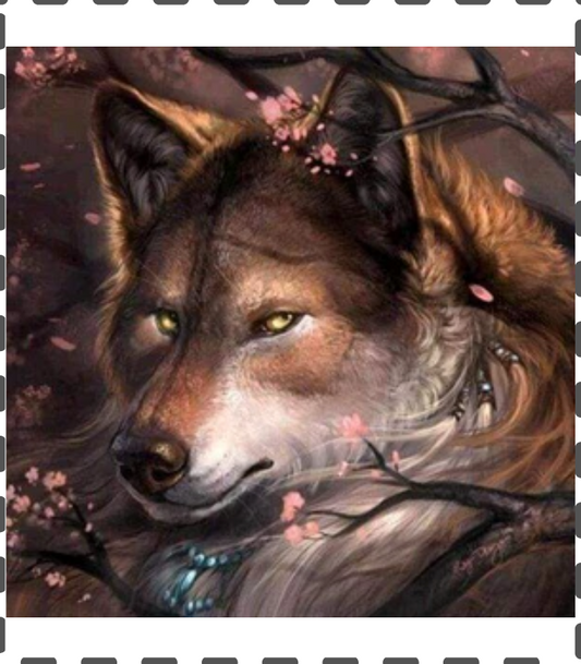Diamond Painting Wolf in Blüten  30x30cm eckig