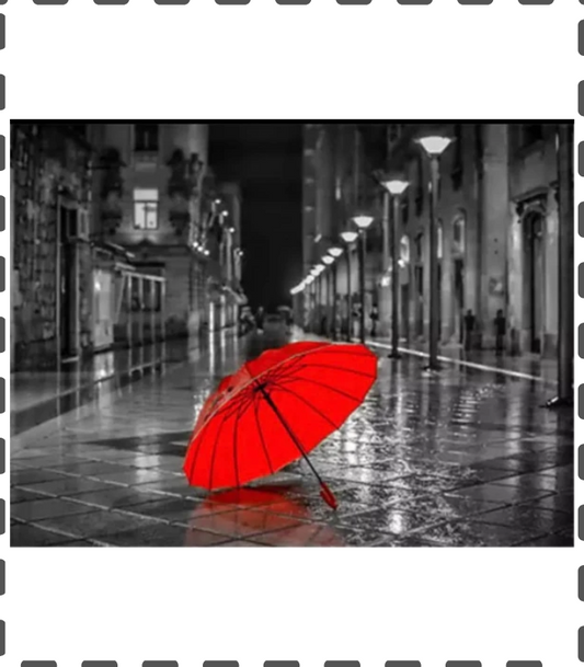 Diamond Painting roter Regenschirm auf schwarz/weiss eckig 30x40cm