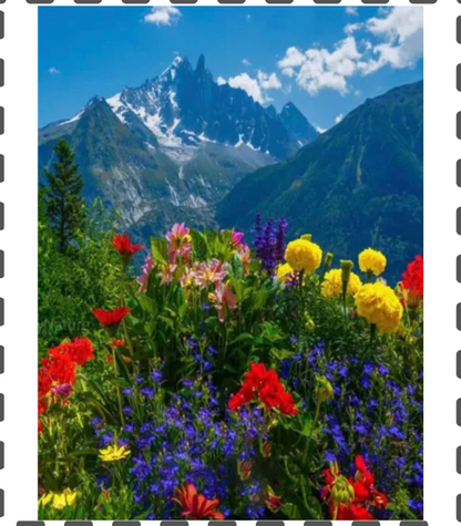 Diamond Painting Berge mit Blumenwiese eckig 30x40cm