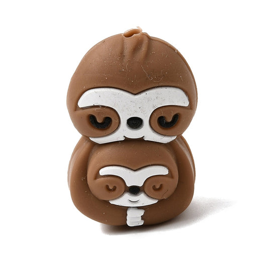 Motivperle 3D Faultier mit Baby braun
