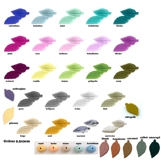 Motivperle Silikon Blatt hängend gross (neu auch fuchsia, cyan und hellbraun und berry)