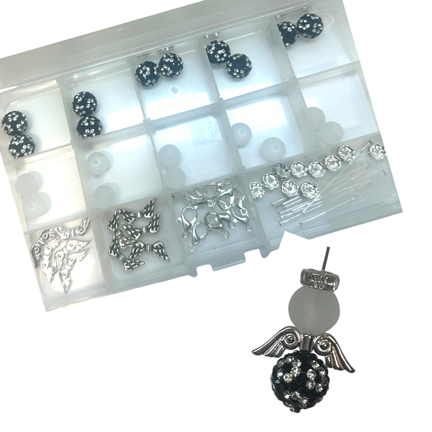 10 Bling Bling Perlen Flower black/white Delux (C19)