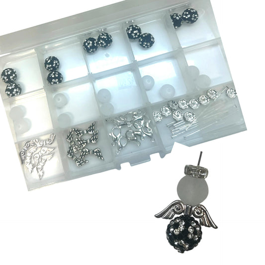 10 Bling Bling Perlen Flower black/white Delux (C19)