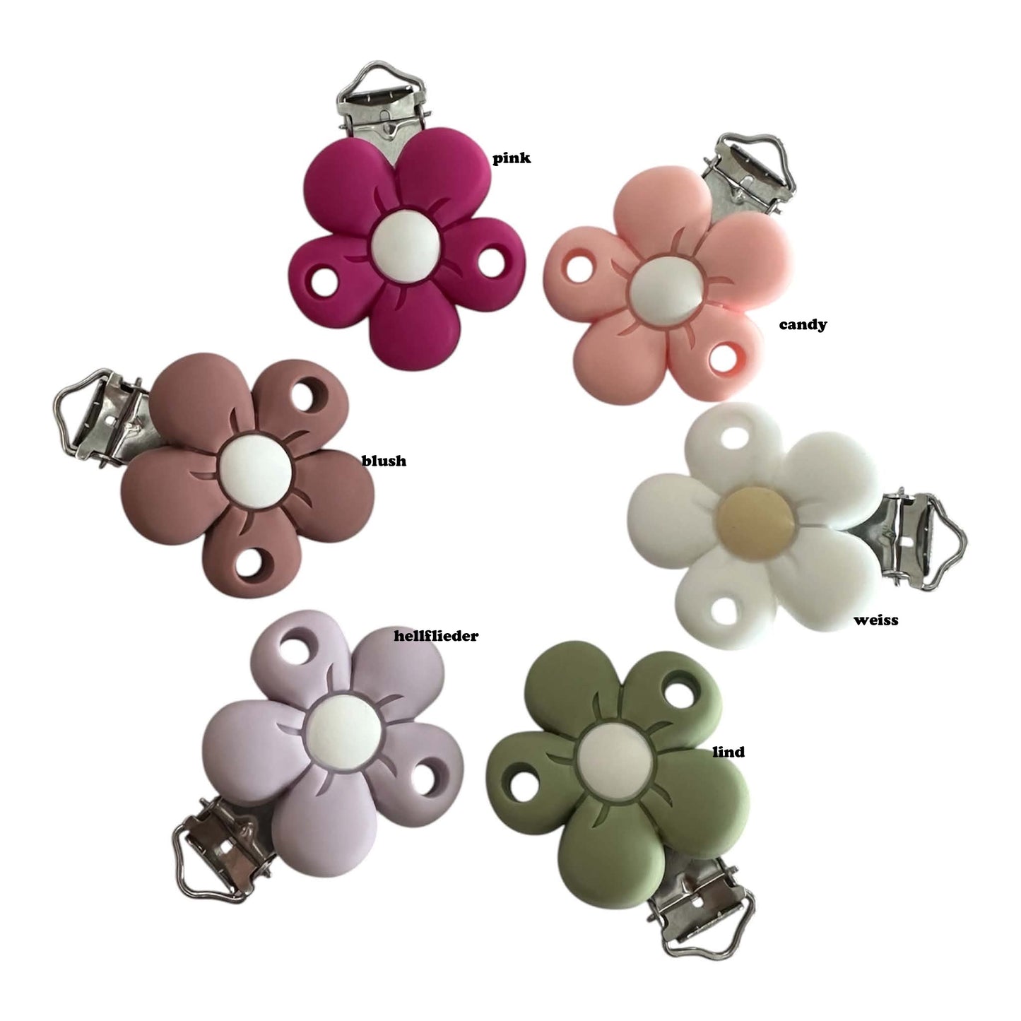 Silikonclip Daisy Blume – Mehrfarbig, BPA-frei für Nuggiketten